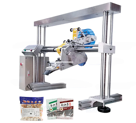 Этикетировочный комплекс  для нанесения этикеток или самоклеящейся пленки на верхнюю поверхность различных изделий (с конвейером)