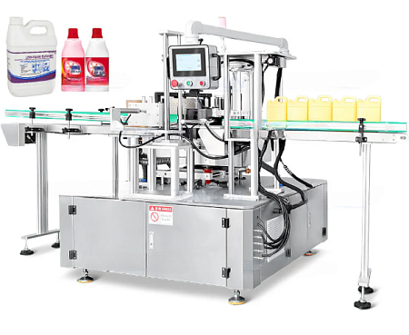 Этикетировочный комплекс для квадратных бутылок с термоклеем для полного обертывания (с конвейером)