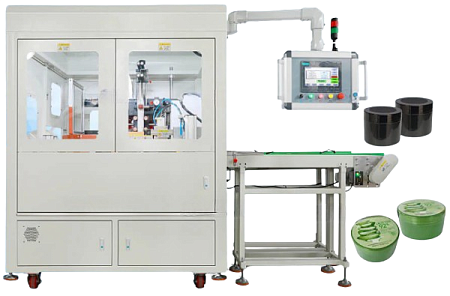 Этикетировочный комплекс для маркировки круглых бутылок термоусадочной пленкой (с конвейером)